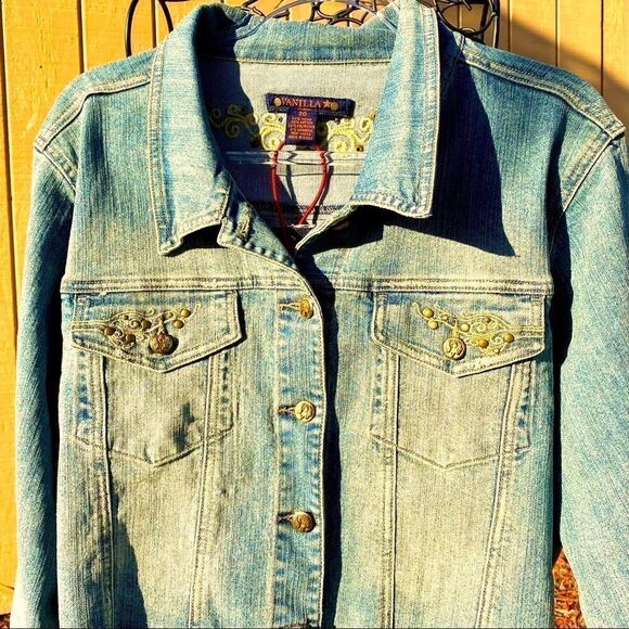 VANILLA STAR CROPPED RAW HEM DENIM JACKET 20 NWT - Picture 14 of 16